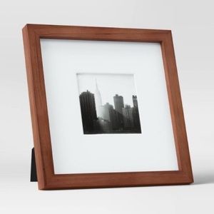 8.89" x 8.89" Matted to 4" x 4" Table Top Mid-Tone Wood Picture Frame Art Brown